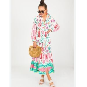 Zara Shirt Dress Tropical‎ Print White Cotton